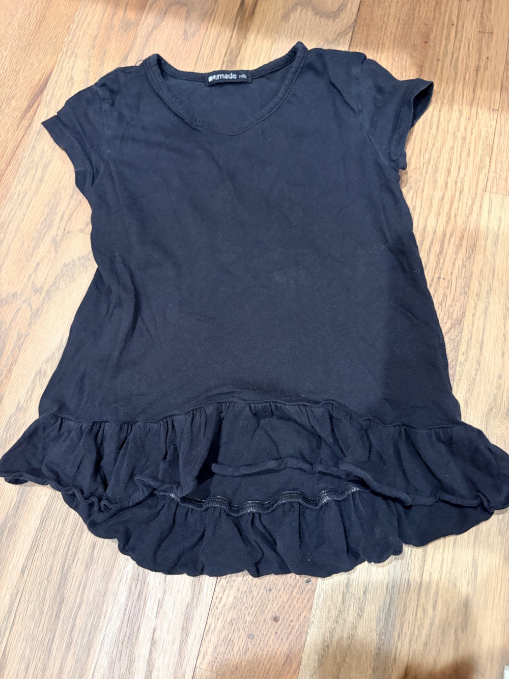 LA Made brand toddler girl loose black high low ruffle tshirt